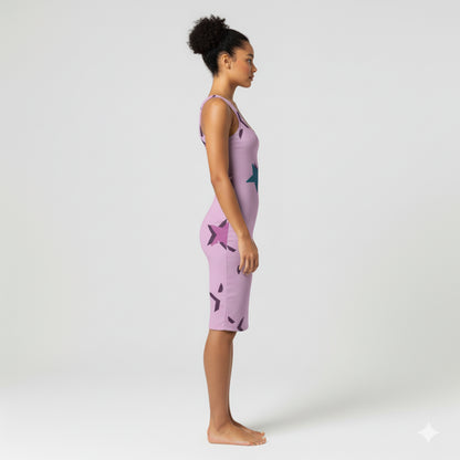 Body Con Tank Dress – Starburst Print in Lilac Cotton-Spandex Jersey