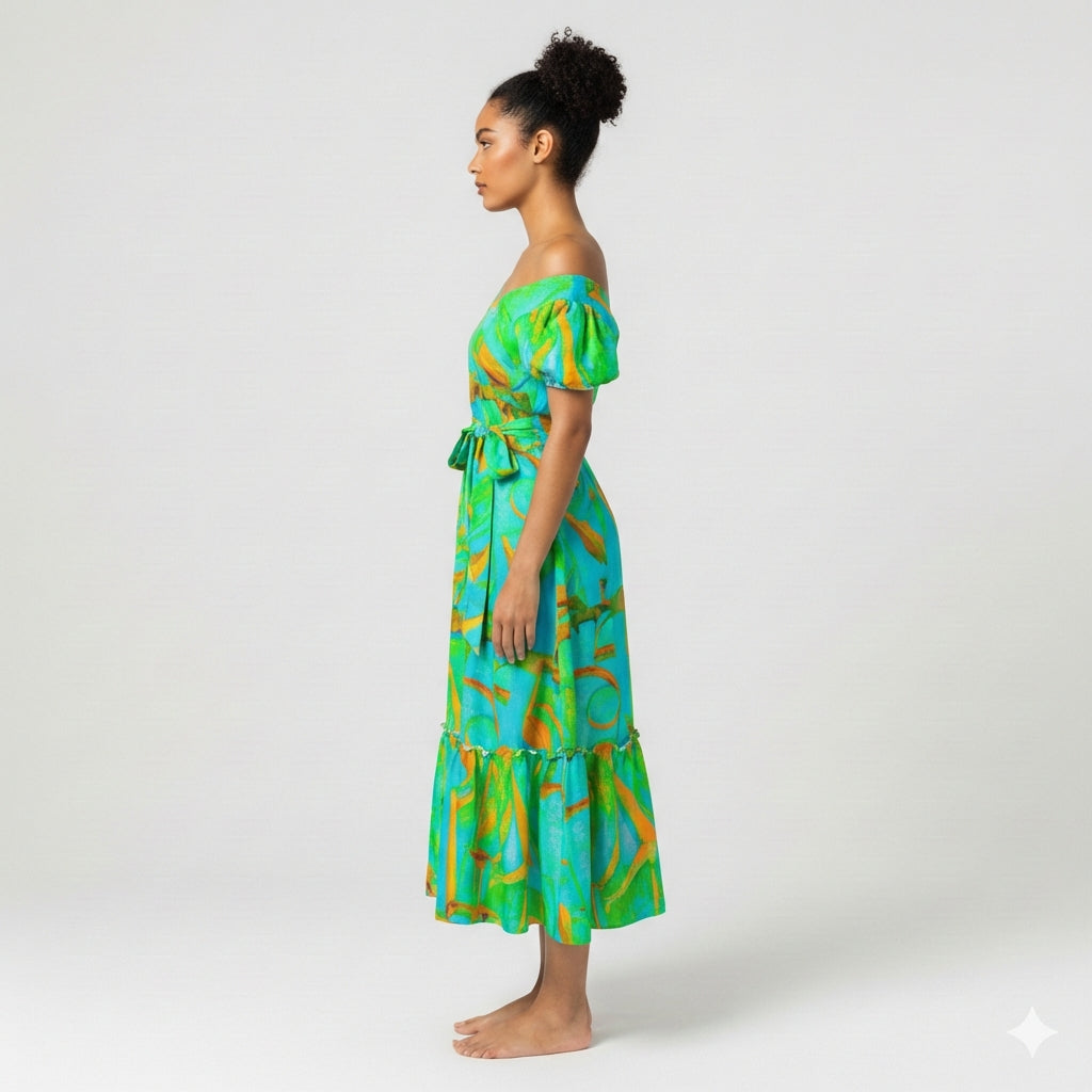 Ruffle Hem Dress Palm Tree Island