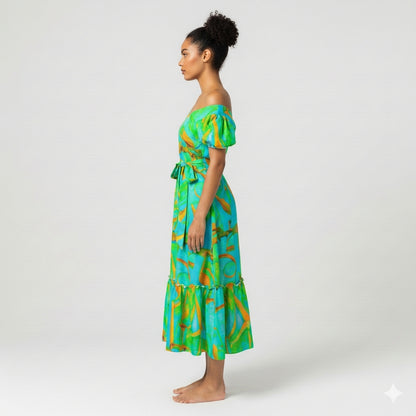 Ruffle Hem Dress Palm Tree Island