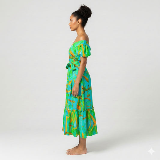Ruffle Hem Dress Palm Tree Island