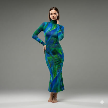 Sarong Maxi Turtleneck Body Con Dress Blue Moon 