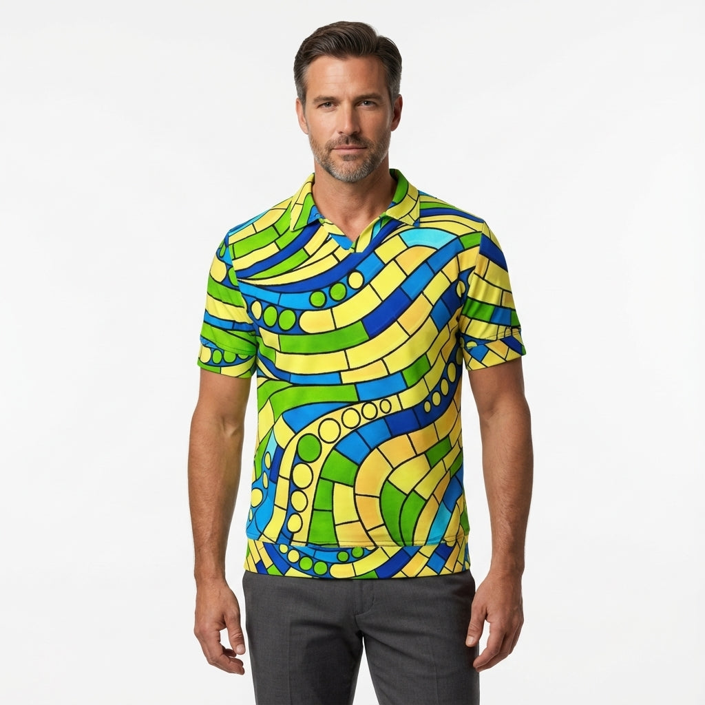 Polo Shirt with V Neck Mosaic 4