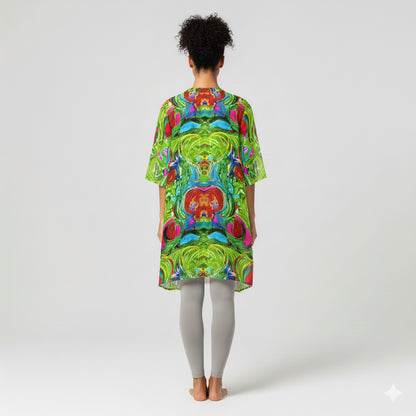 Short Caftan Dress Pink Water Lilies