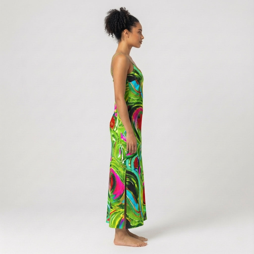 Bias Slip Dress Pink Water Lilies