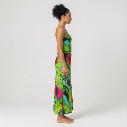 Bias Slip Dress Pink Water Lilies