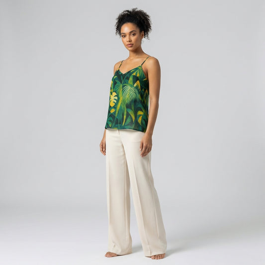 Camisole Green Leaves | Lightweight Organic Cotton Voile