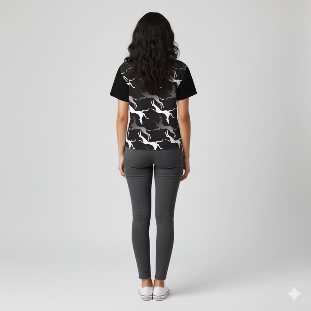 Boxy T-shirt (Waist Length) in Lightweight Jersey 160 – Visionary Leaps Print