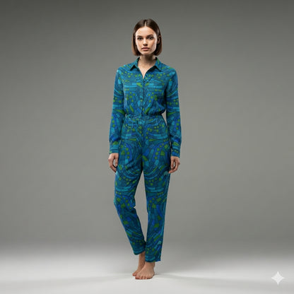 Lightweight Button Front Jumpsuit Mosaic 10