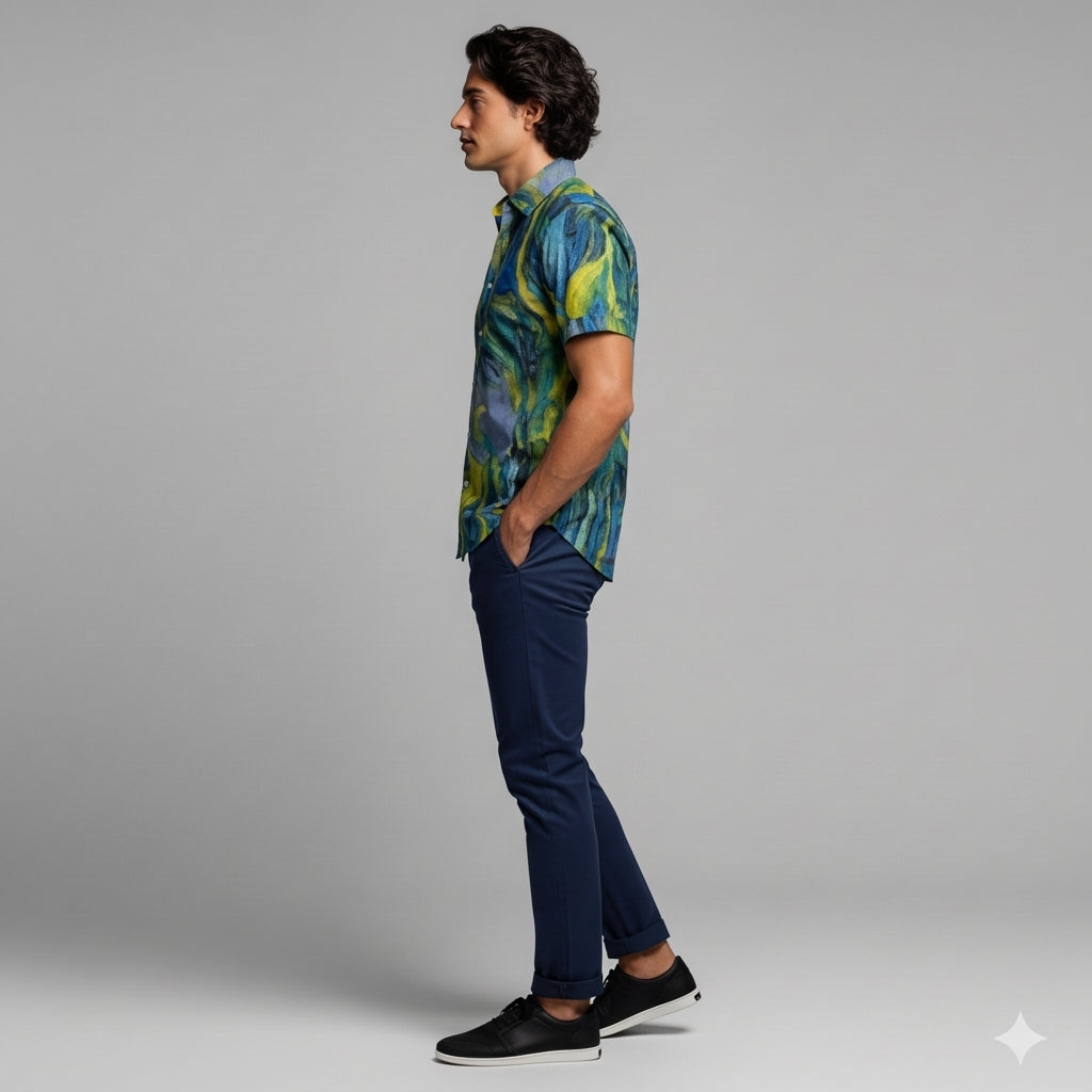 Short Sleeve Dress Shirt Blue Jungle