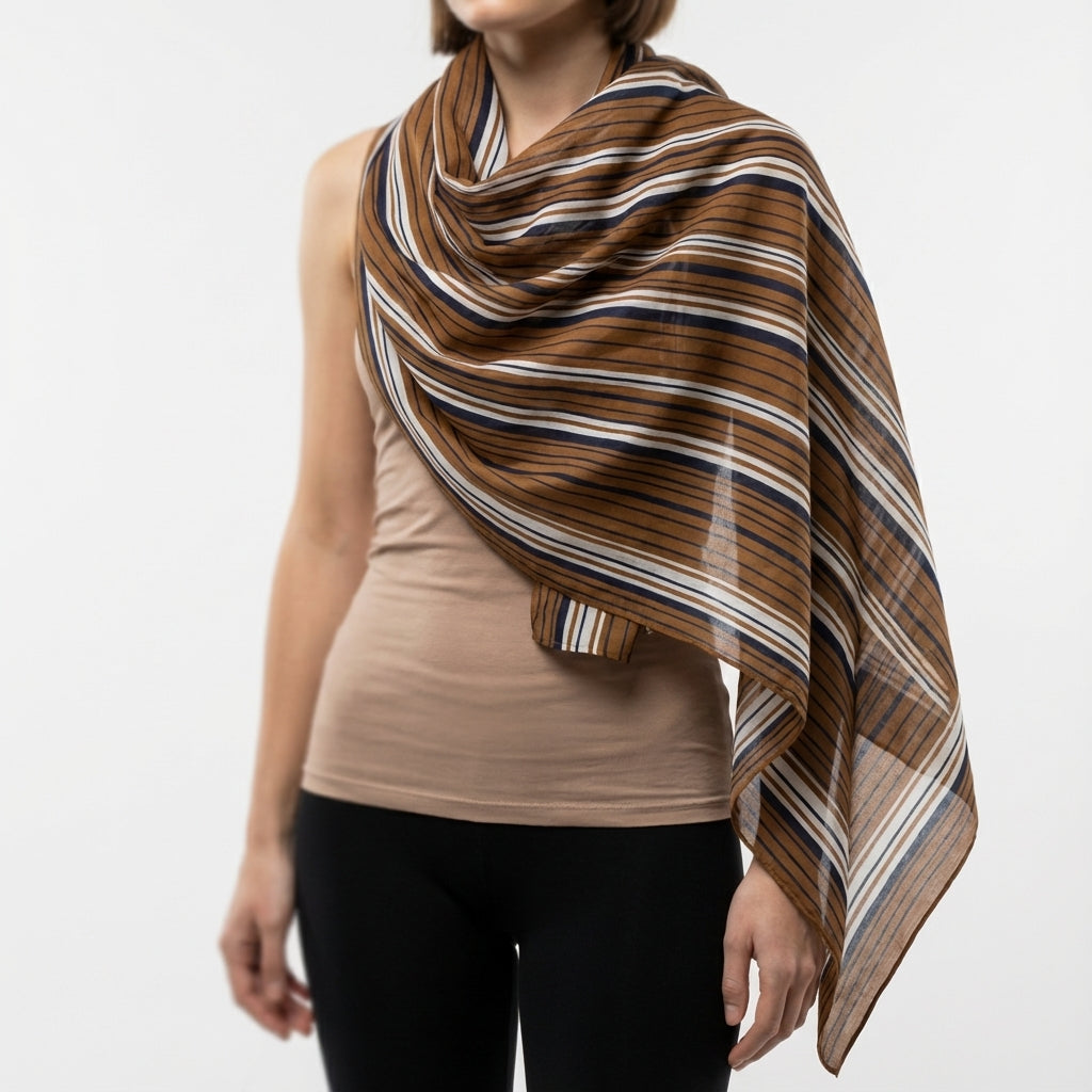 Scarf – orange, navy and white