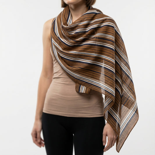 Scarf – orange, navy and white