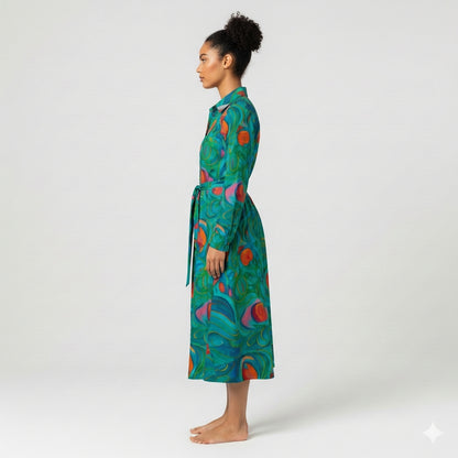 Button Front Shirt Dress Floral Swamp in Lightweight Cotton Poplin