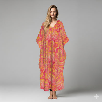 Kaftan Sunset Swirls in Lightweight Organic Cotton Voile