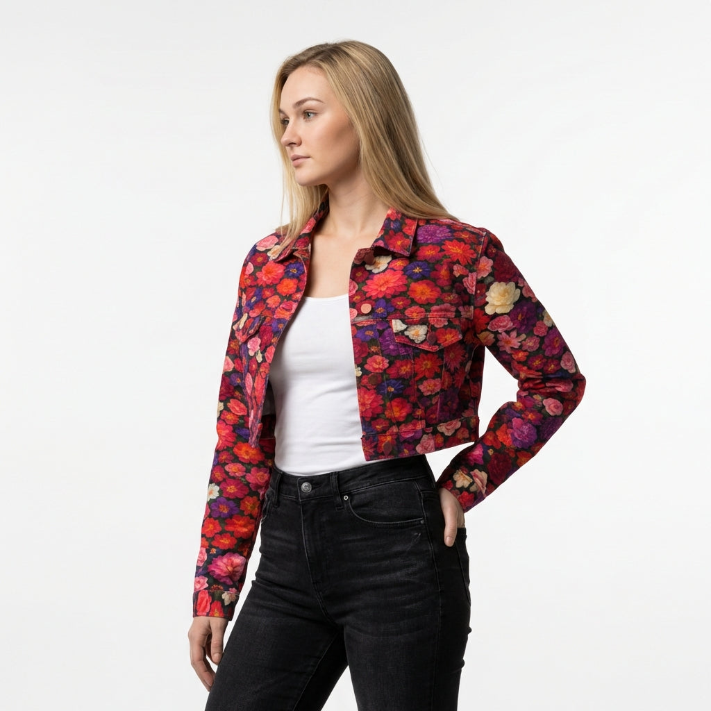 Cropped Jean Cotton Jacket Flower Bed
