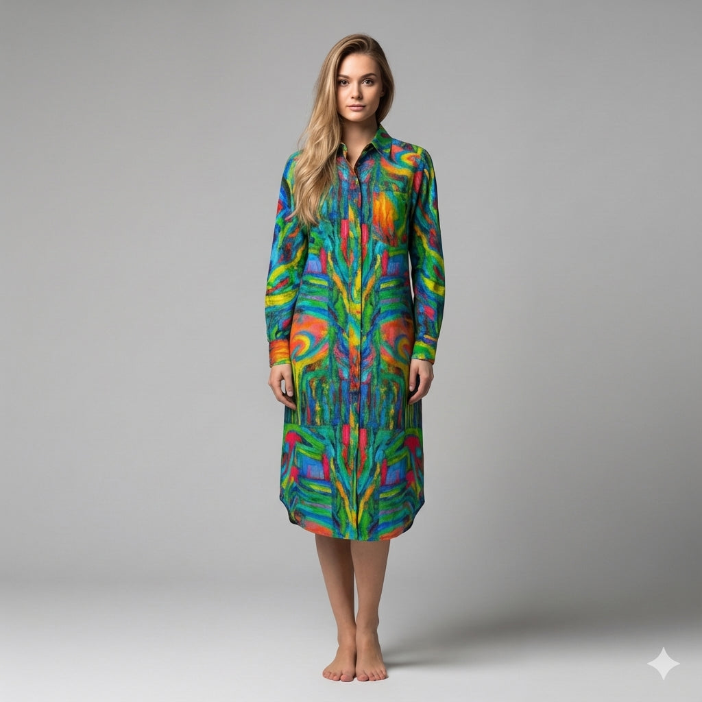  Long Sleeve Shirt Dress Green Jungle