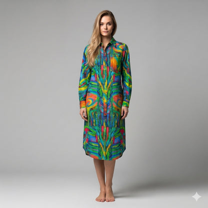  Long Sleeve Shirt Dress Green Jungle