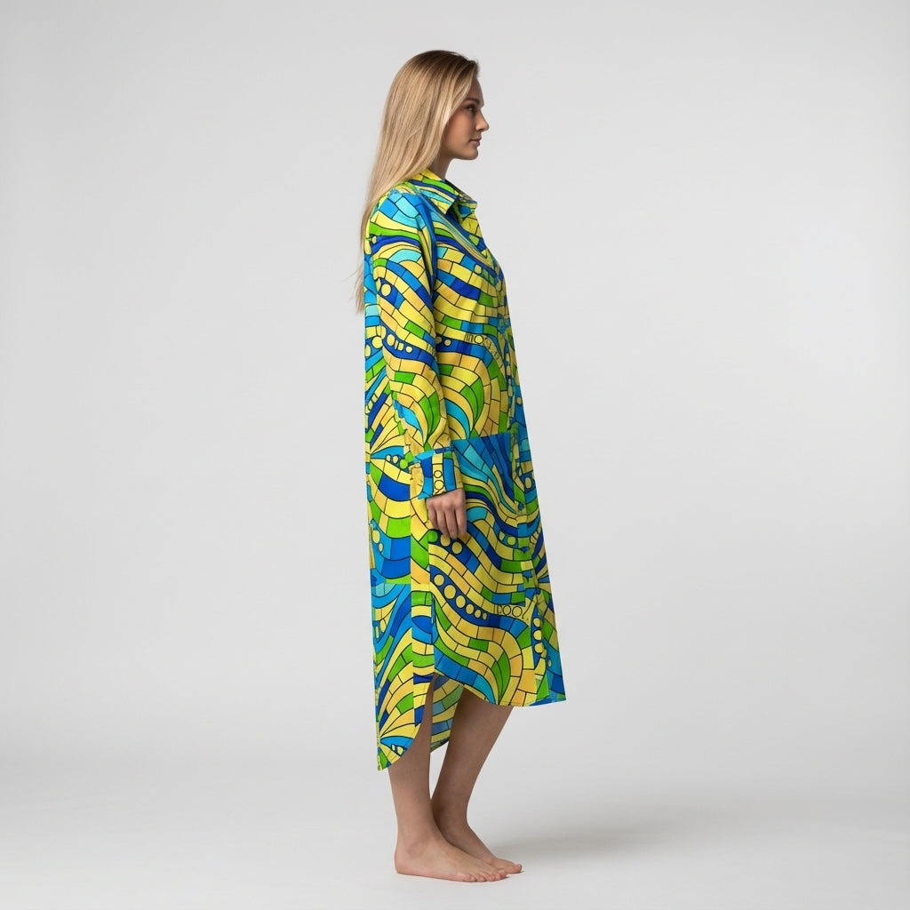 Long Sleeve Shirt Dress Mosaic 4