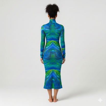 Sarong Maxi Turtleneck Body Con Dress Blue Moon 