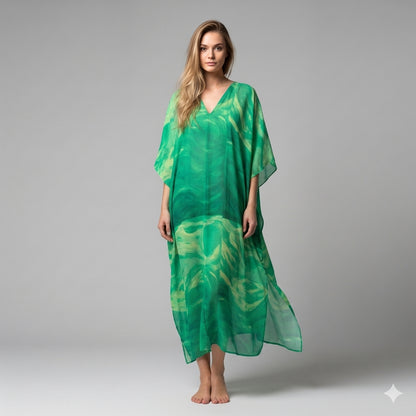 Caftan Water Arcs in Lightweight Organic Cotton Voile