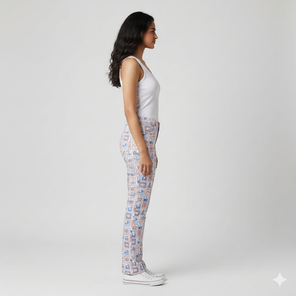 Slim Jeans in Nautical Print Heavyweight Stretch Denim