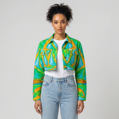 Cropped Jean Cotton Jacket Palm Tree Island