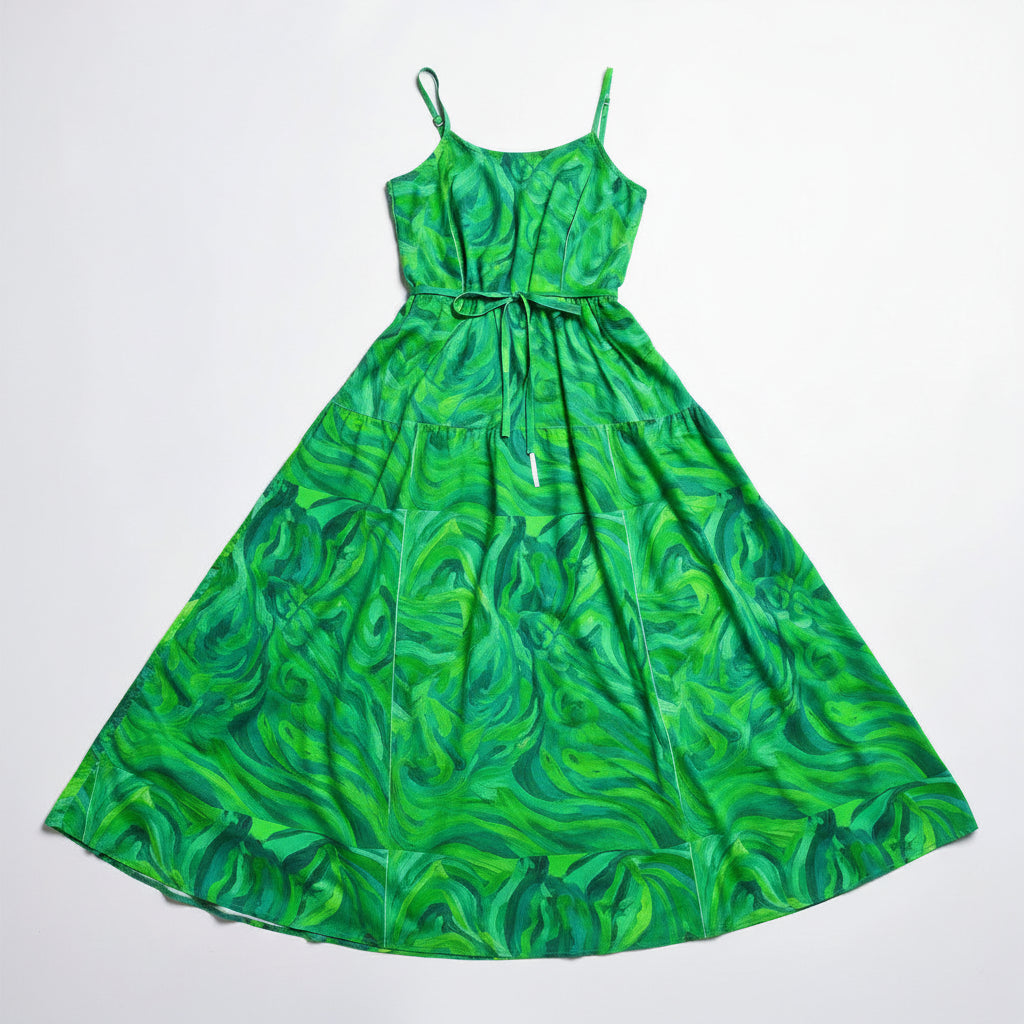 Maxi Dress – Lightweight Cotton Poplin Green Noodles 