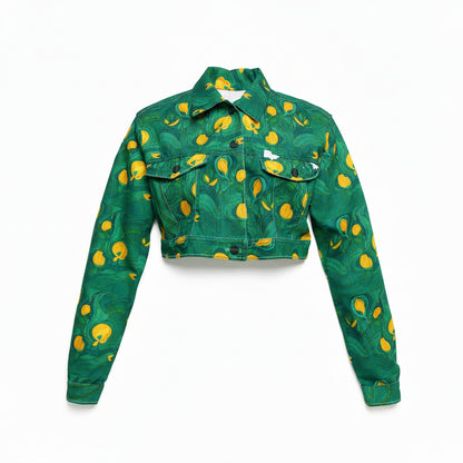 Cropped Jean Cotton Jacket Yellow Flowers