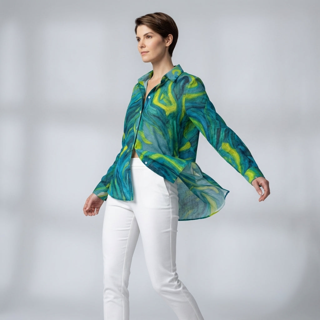 Women's Button Front Shirt Blue Jungle