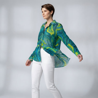 Women's Button Front Shirt Blue Jungle