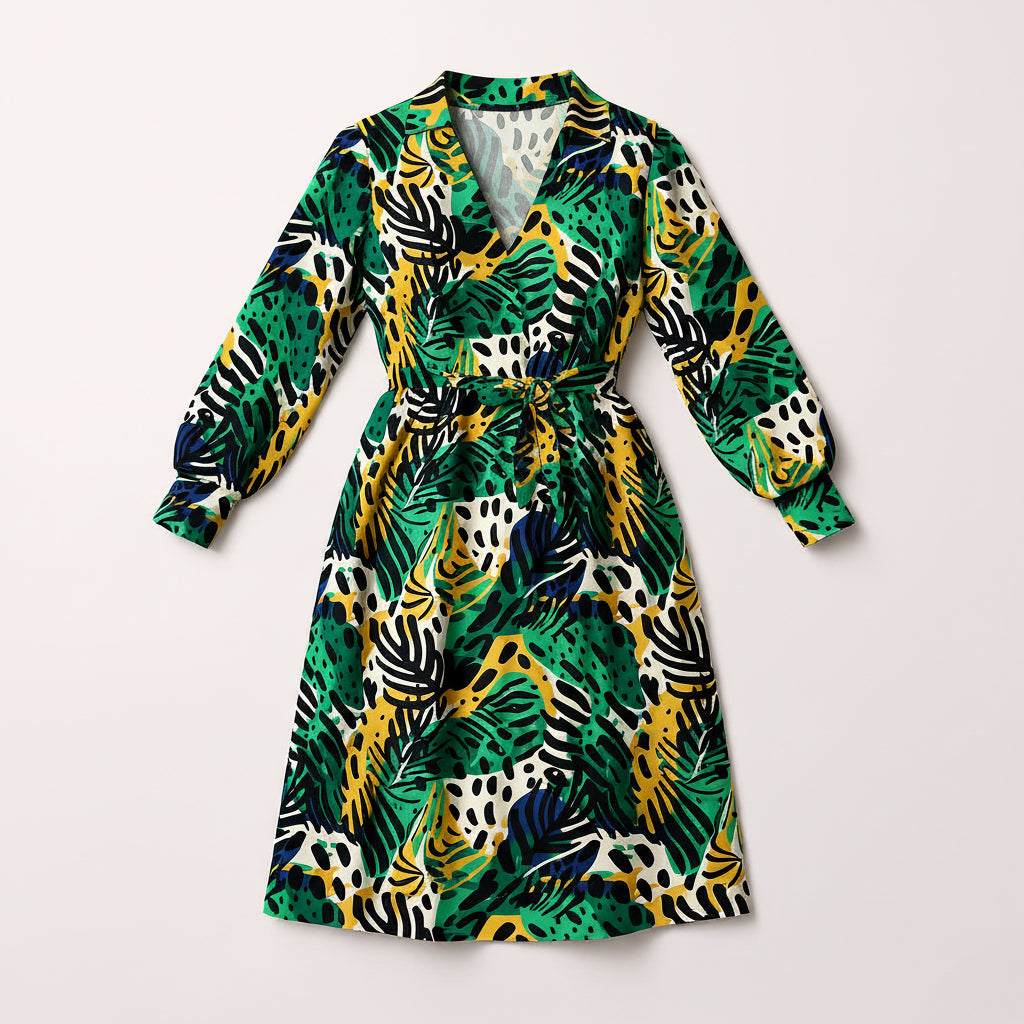 Woven Wrap Dress in Jungle Abstract Ecovero Crepe