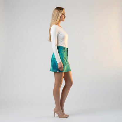 Denim Mini Skirt Turquoise Watercolors