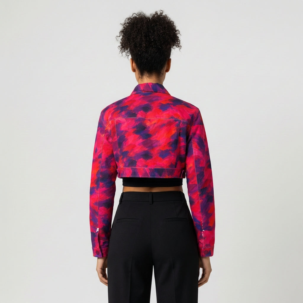 Cropped Jean Cotton Jacket Pink Paint
