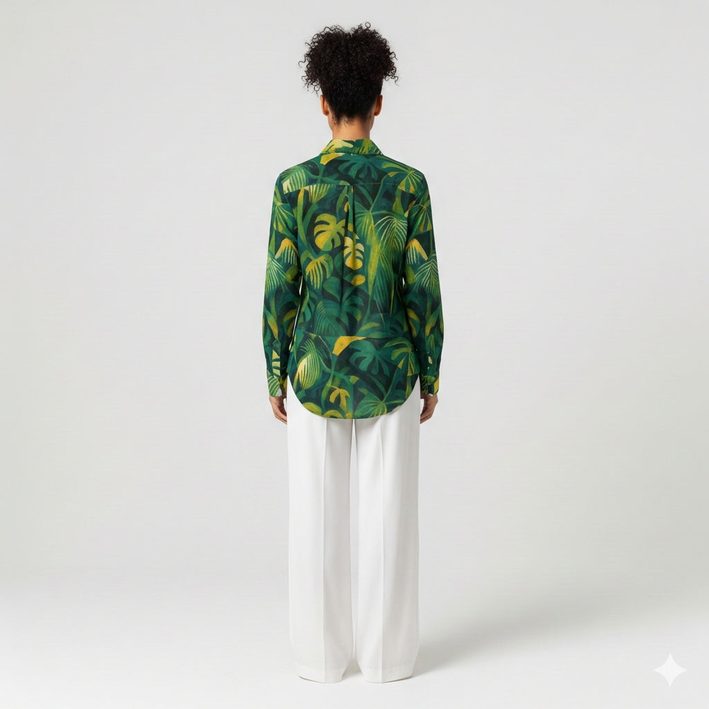 Button Front Shirt Green Leaves