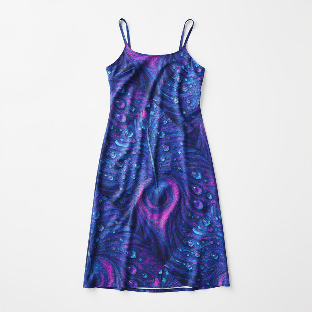 Bias Slip Dress Blue Blue Peacock Feather