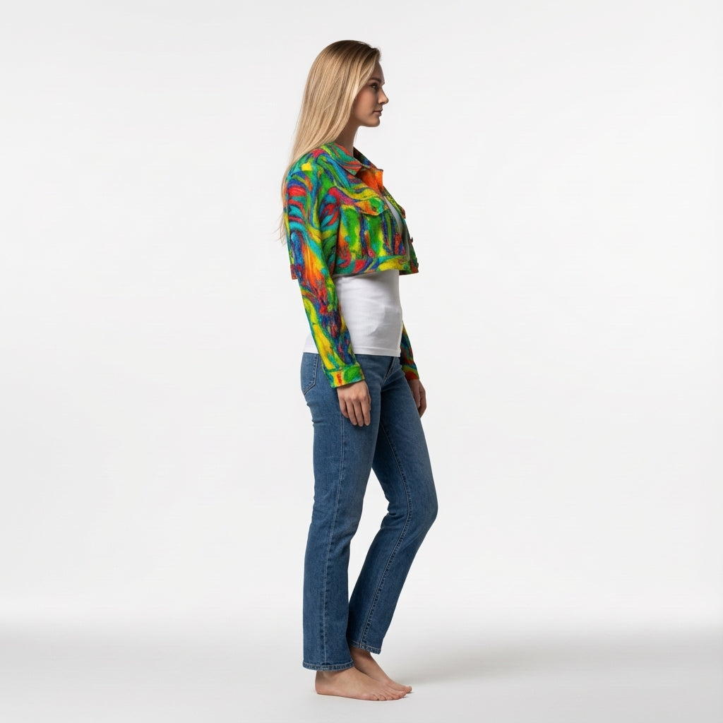 Cropped Jean Jacket Green Jungle