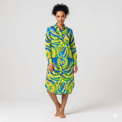 Long Sleeve Shirt Dress Mosaic 4