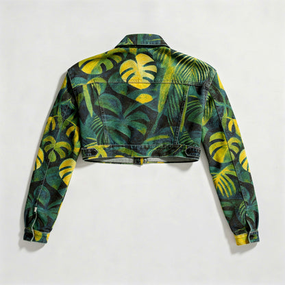 Cropped Jean Cotton Jacket Green Leaves