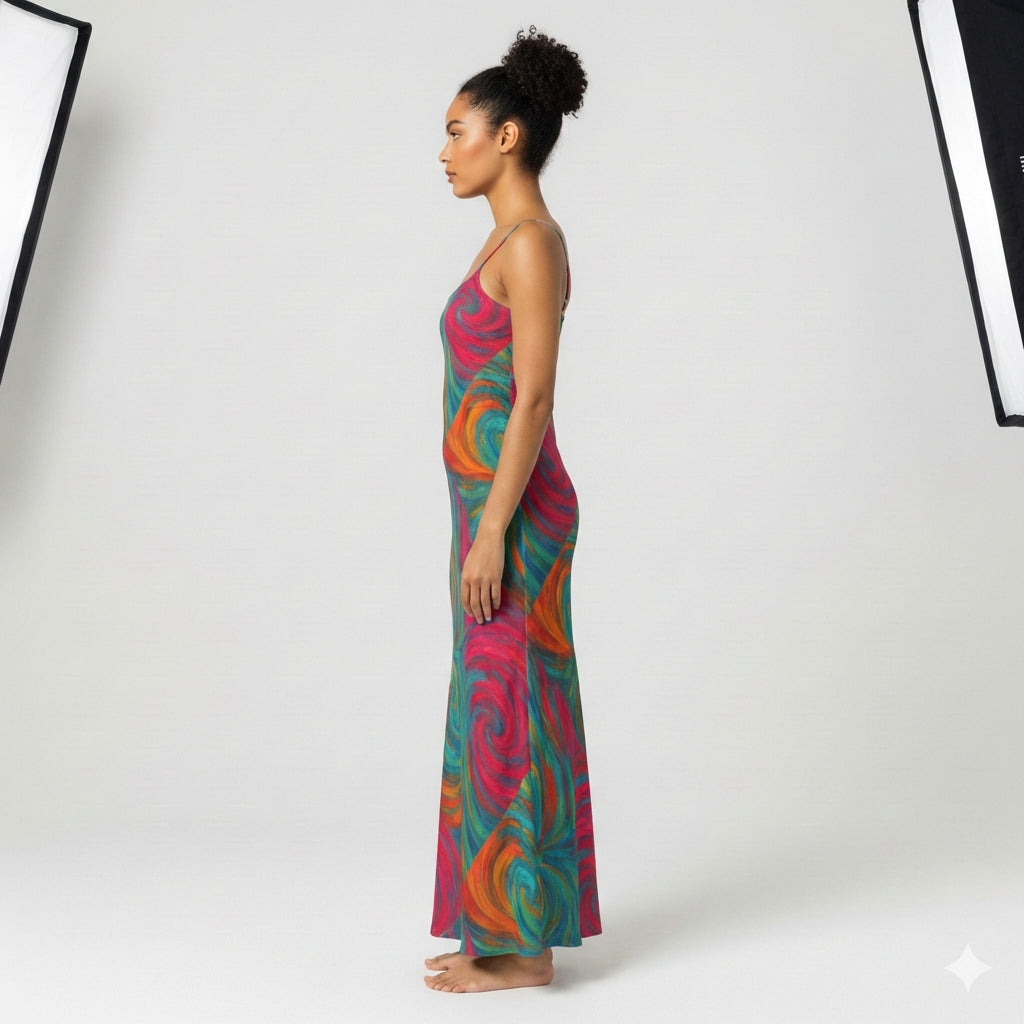 Bias Slip Dress Rainbow Swirls