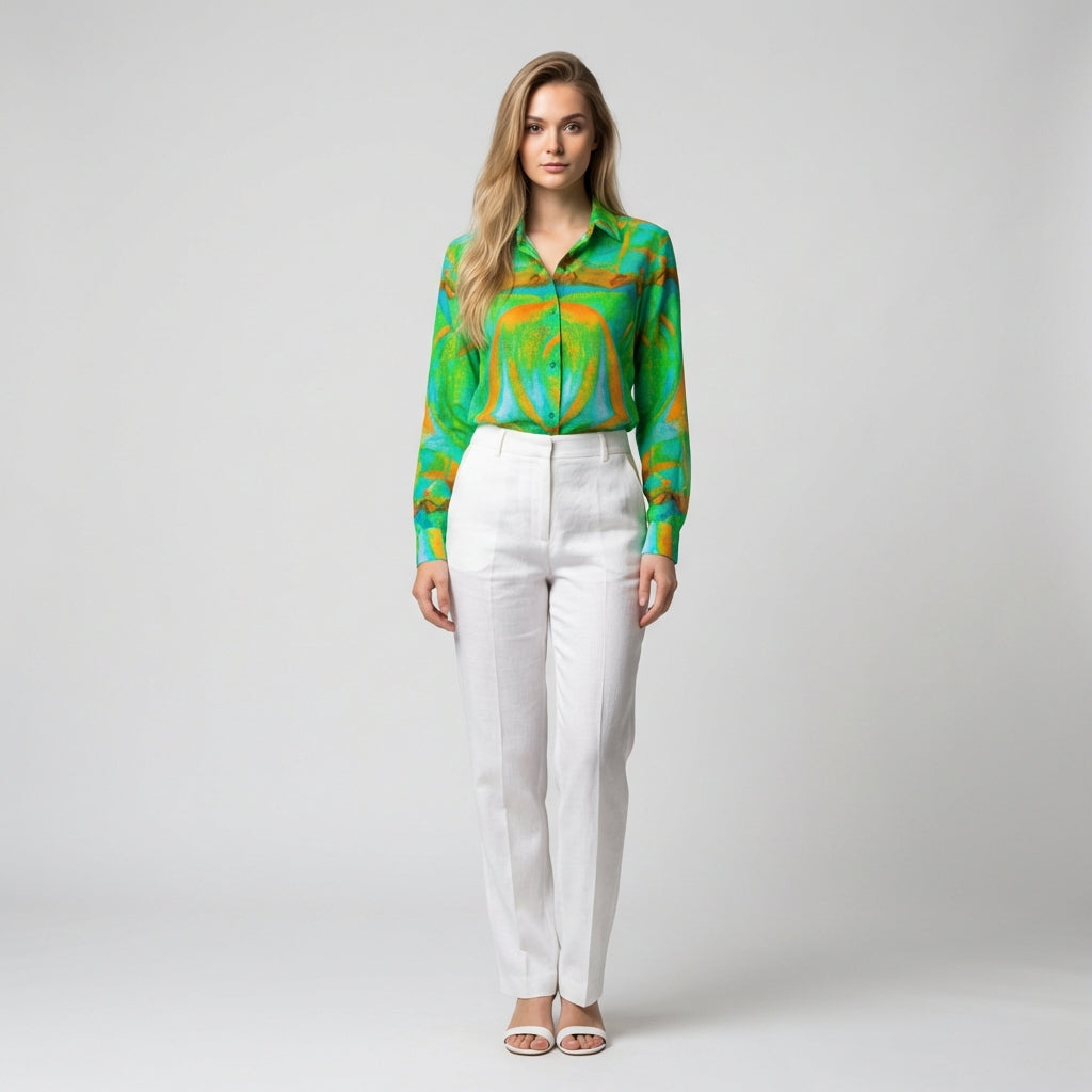 Button Front Shirt Palm Tree Island
