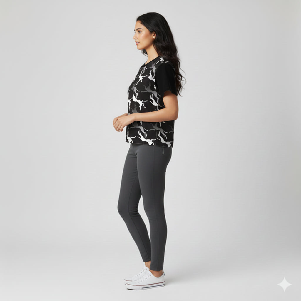 Boxy T-shirt (Waist Length) in Lightweight Jersey 160 – Visionary Leaps Print