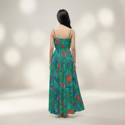 Maxi Dress with Waist Tie Floral Swamp