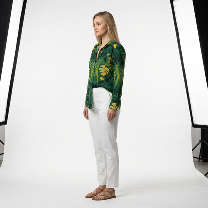 Button Front Shirt Green Leaves