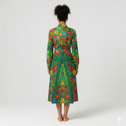 Button Front Shirt Dress Butterfly Flowers