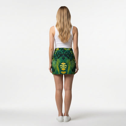 Denim Mini Skirt Green Leaves