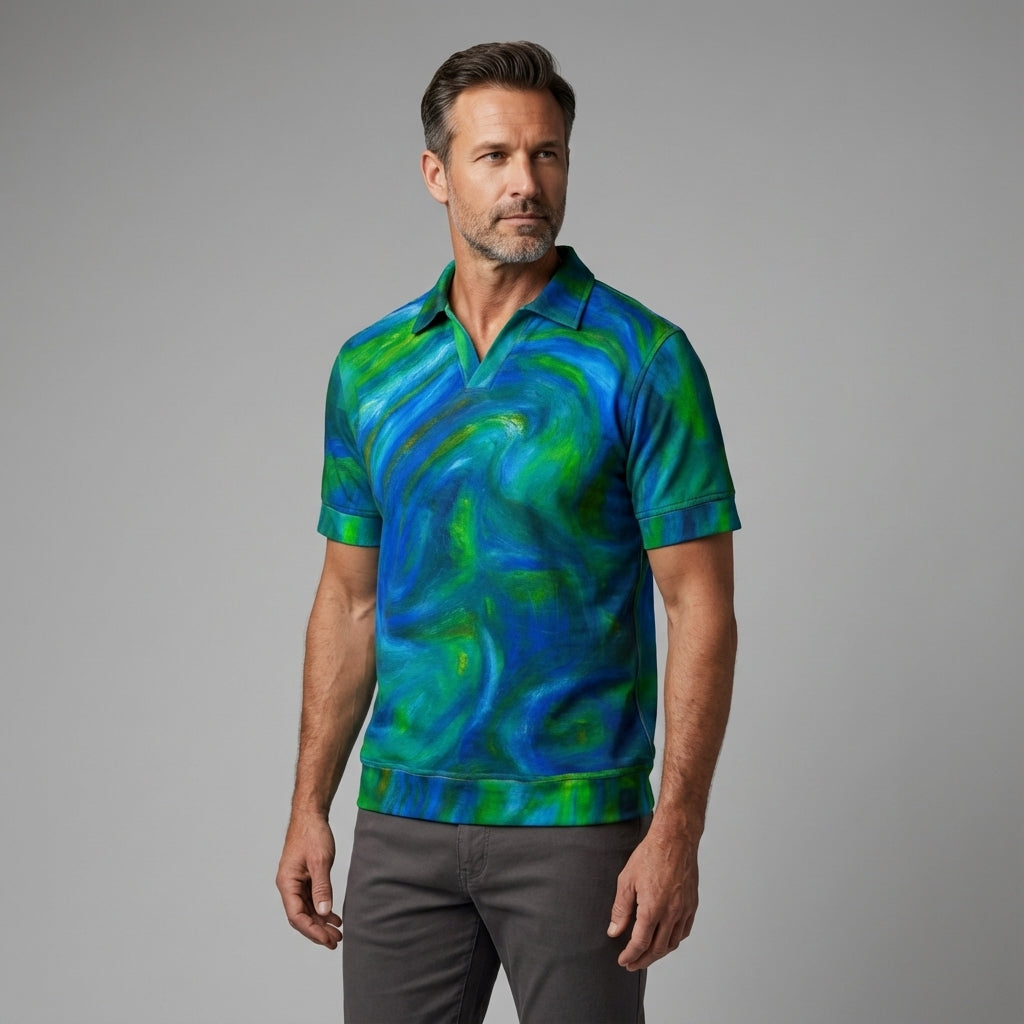 Polo Shirt with V Neck  Blue Moon