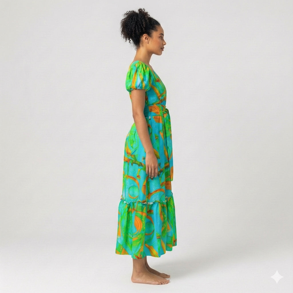 Ruffle Hem Dress Palm Tree Island