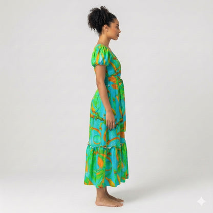 Ruffle Hem Dress Palm Tree Island