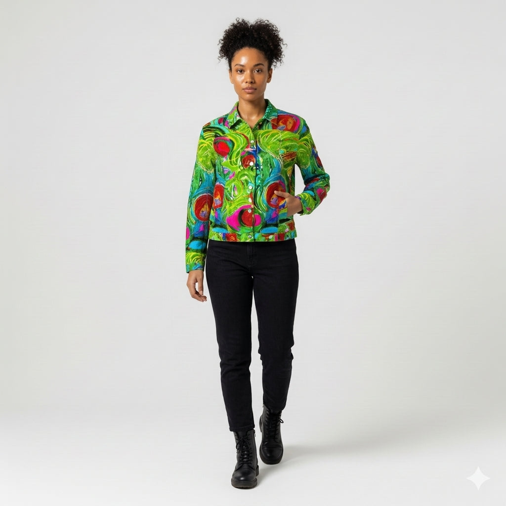 Demin Jacket Pink Water Lilies Jean Jacket