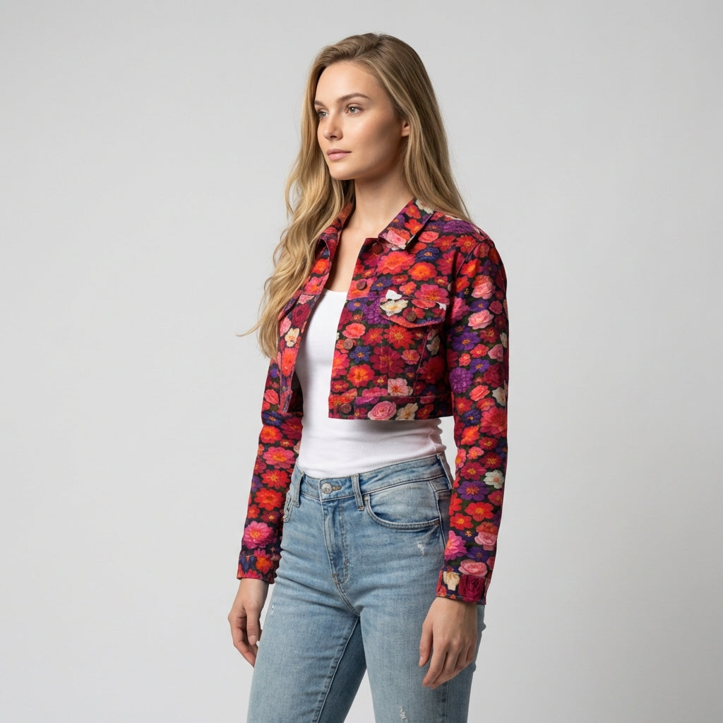 Cropped Jean Cotton Jacket Flower Bed