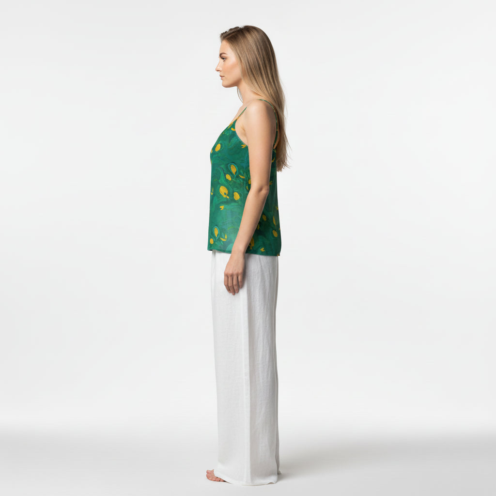 Camisole Yellow Flowers in Lightweight Organic Cotton Voile